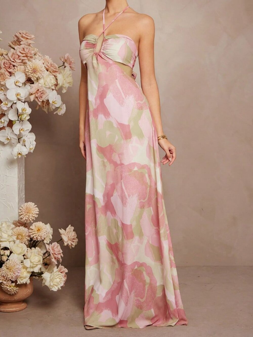 Multicolor Boho Women's Floral Print Halter sleeveless Maxi Dress - Picture 4 of 5